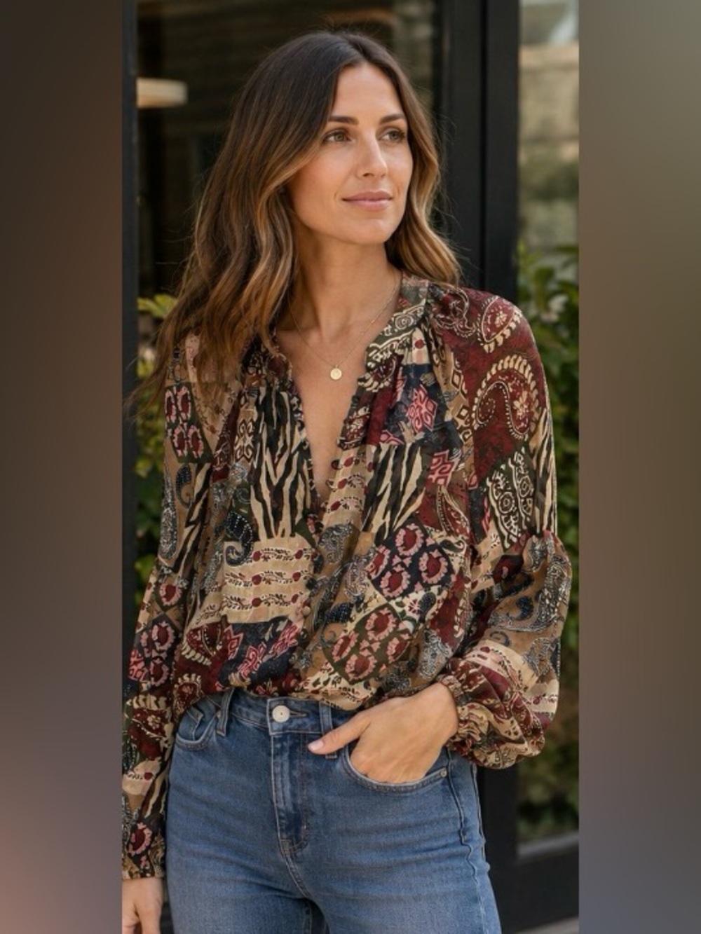Veronica Beard 100% Silk Patchwork Paisley Blouse Size 4 - Picture 2 of 5